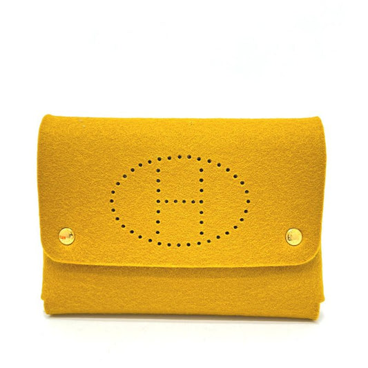Hermes Accessory Pouch Etui Cult GM Playing Cards Case Felt Mustard Brown