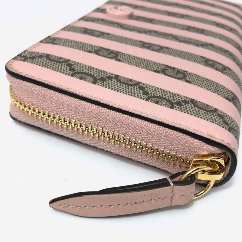 Gucci Wallet Pink GG Supreme Candy Cane Stripe Zip Around