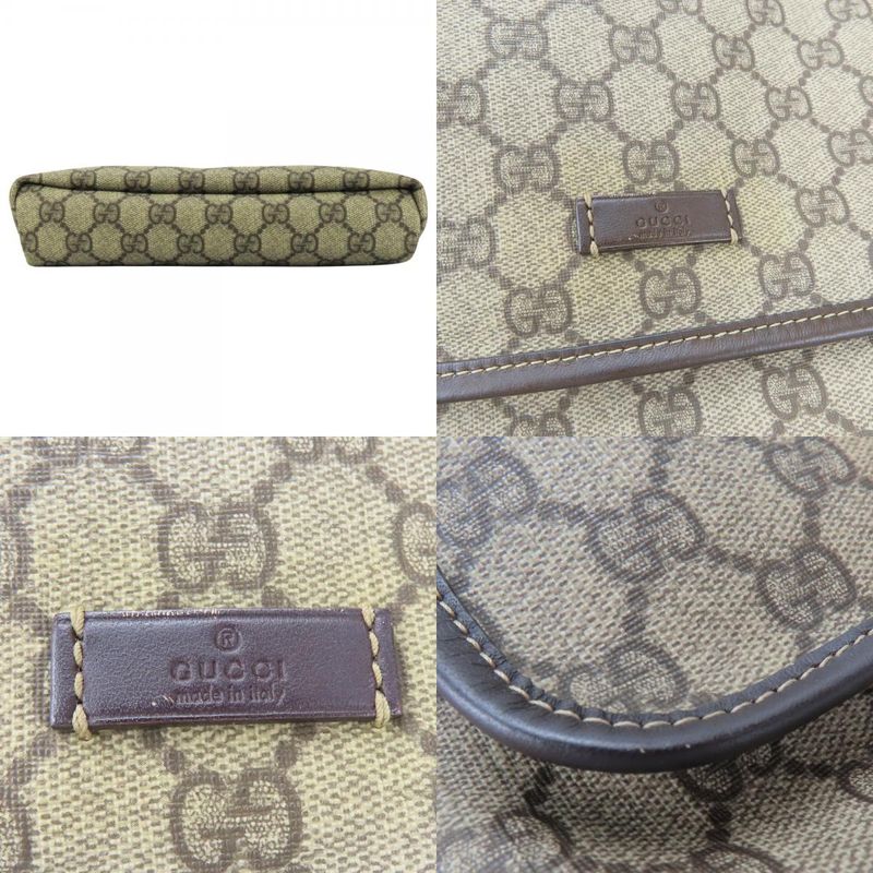 Gucci Shoulder Bag 223666 GG Supreme Canvas Leather Beige Dark Brown Crossbody