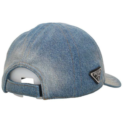 Prada 2hc274 Triangle Plate Washed Denim Hat Men's L
