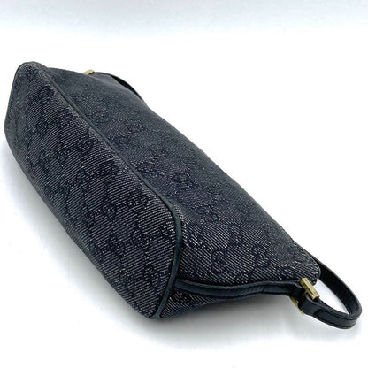 Gucci 07198 Pouch Accessory Pouch Handbag Black And Gray Denim GG Canvas Pouch