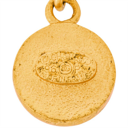 Chanel Choker Necklace Metal Leather 96 P Engraved Gold Coco Mark Coin Medal