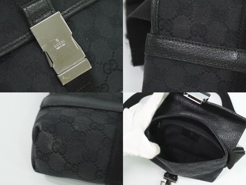 Authentic Gucci GG Canvas Waist Pouch Belt Bag Body Bag Black 131236 Bag
