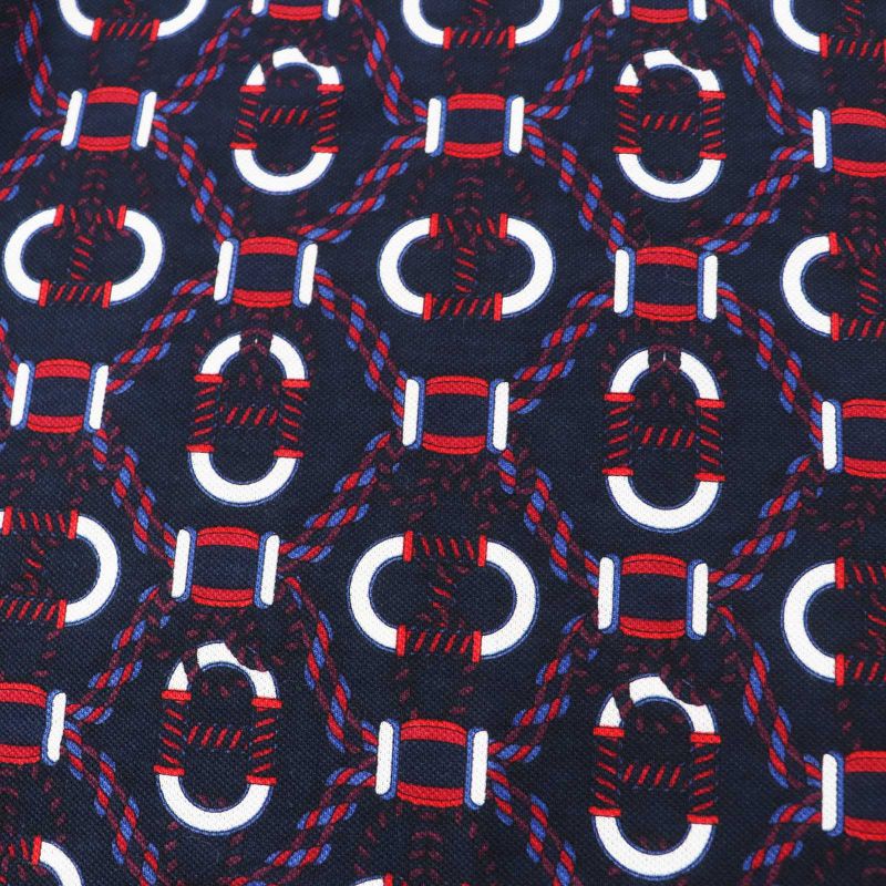 Hermes 23 Years 3e4512db Canoe 100% Cotton Allover Print French Sleeve Polo