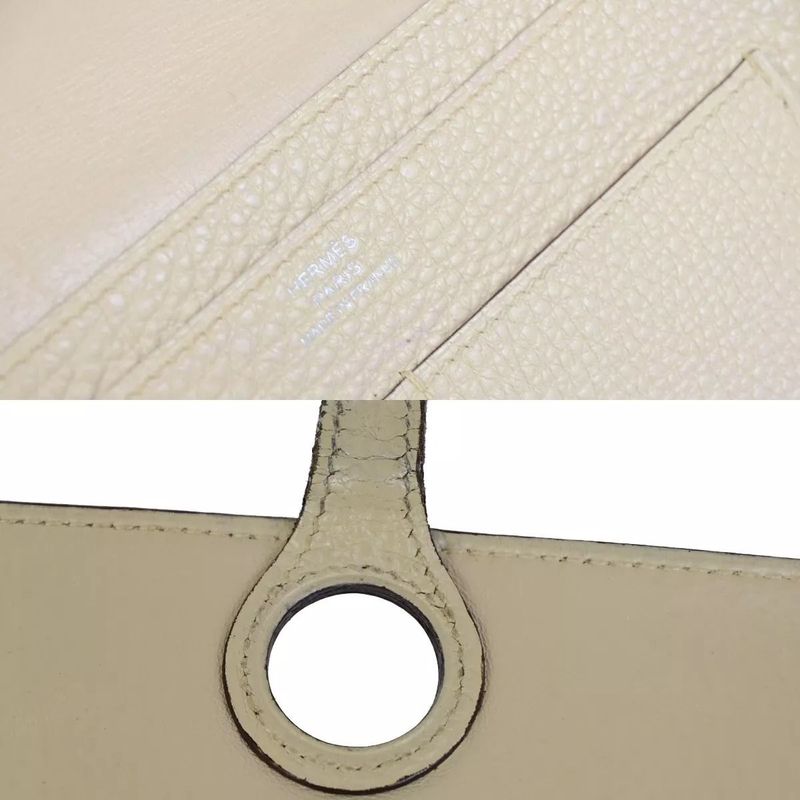 Hermes Dogon GM Togo Beige Silver Hardware Engraved □L (2008) Long Wallet