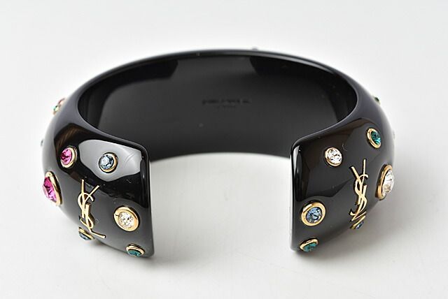 Saint Laurent Bangle Bracelet Saint Laurent Bangle Rhinestone Multicolor Black