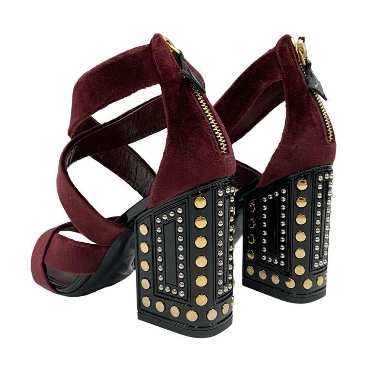 Louis Vuitton Sandals Shoes Velor Bordeaux Black Studs Velvet