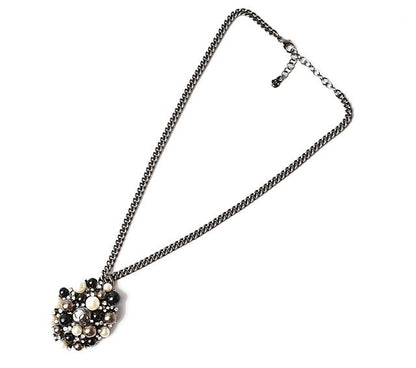 Chanel Necklace Pendant Chanel CC Marked Rhinestone Pearl Black White Silver