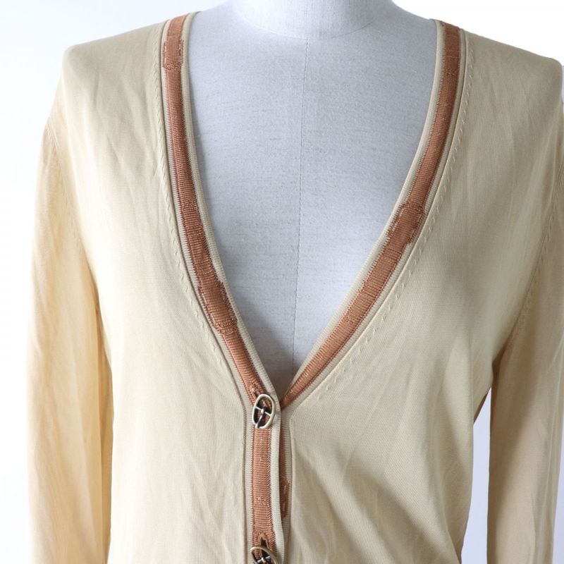 Hermes Belt Design With Buckle Buttons Long Sleeves V-neck Cardigan Beige