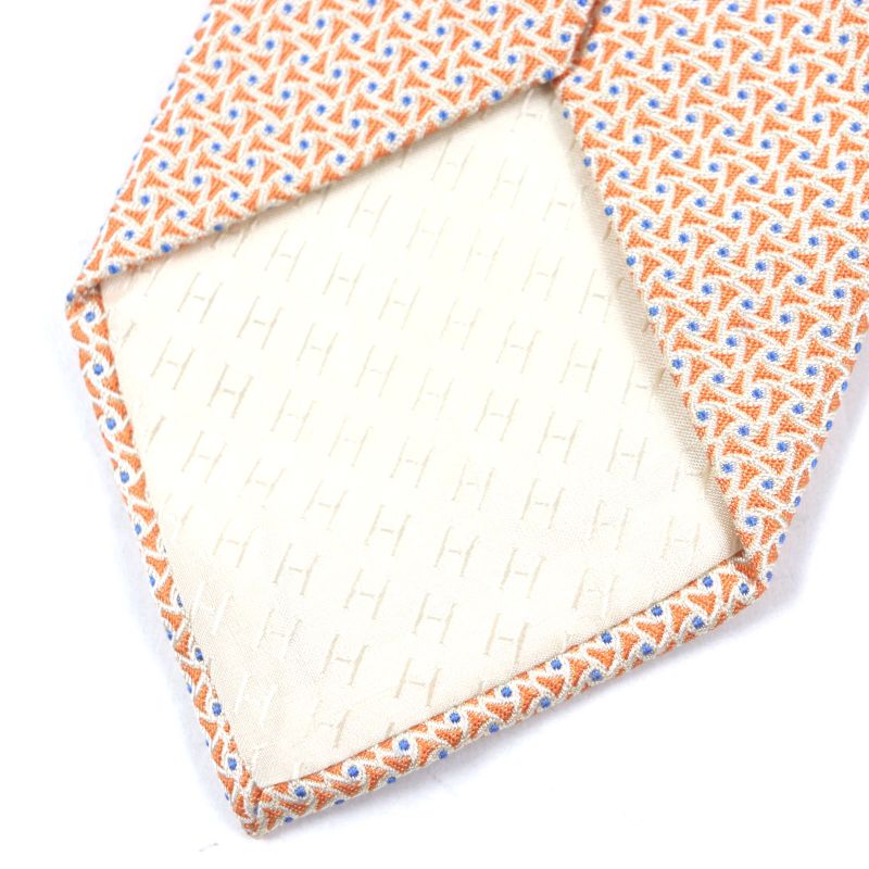 Hermes 659082t 100% Silk All-over Pattern Necktie Orange Blue With Box Made In