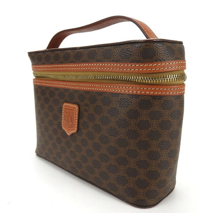 Celine Handbag Macadam PVC Leather Brown Gold Hardware Vanity Bag Pouch Ladies