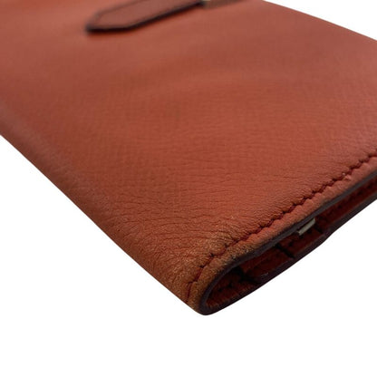 Hermes Bearn Fold Long Wallet Branded Card Holder Coin Purse Orange Ladies
