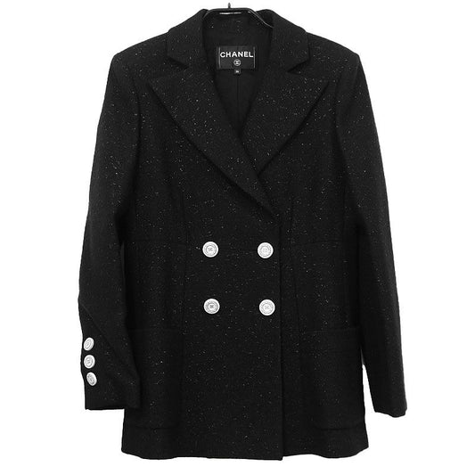 Chanel Double Jacket 36 Black Ladies
