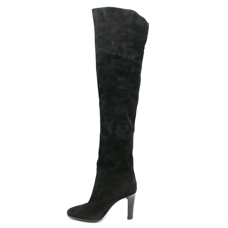 Saint Laurent Paris Knee High Suede Leather Heel Boots Black 37 632613