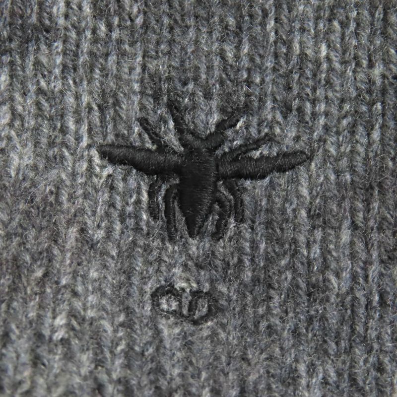 Christian DIOR 100% Cashmere Bee Embroidery Argyle Pattern V-neck Long Sleeves