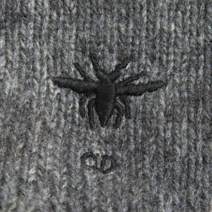 Christian DIOR 100% Cashmere Bee Embroidery Argyle Pattern V-neck Long Sleeves