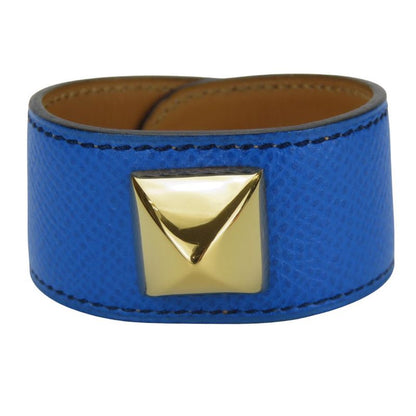 Hermes Bracelet Medor Leather Metal Blue Gold Hardware Accessories Small Women