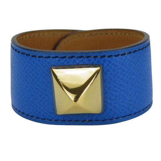 Hermes Bracelet Medor Leather Metal Blue Gold Hardware Accessories Small Women