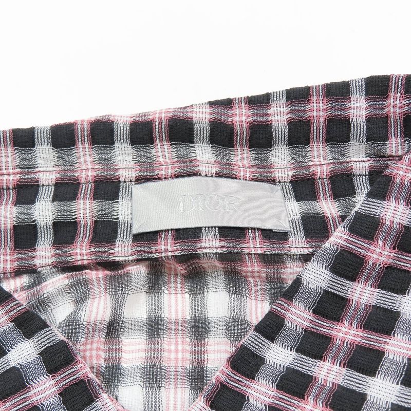 Unused 22ss DIOR Sheer Check Shirt Long Sleeve Cut And Sewn Blouse 40 Red Black