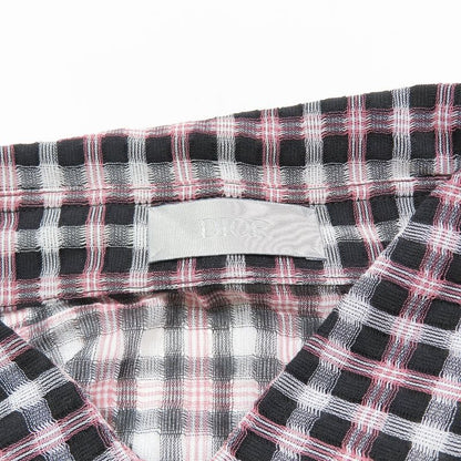 Unused 22ss DIOR Sheer Check Shirt Long Sleeve Cut And Sewn Blouse 40 Red Black