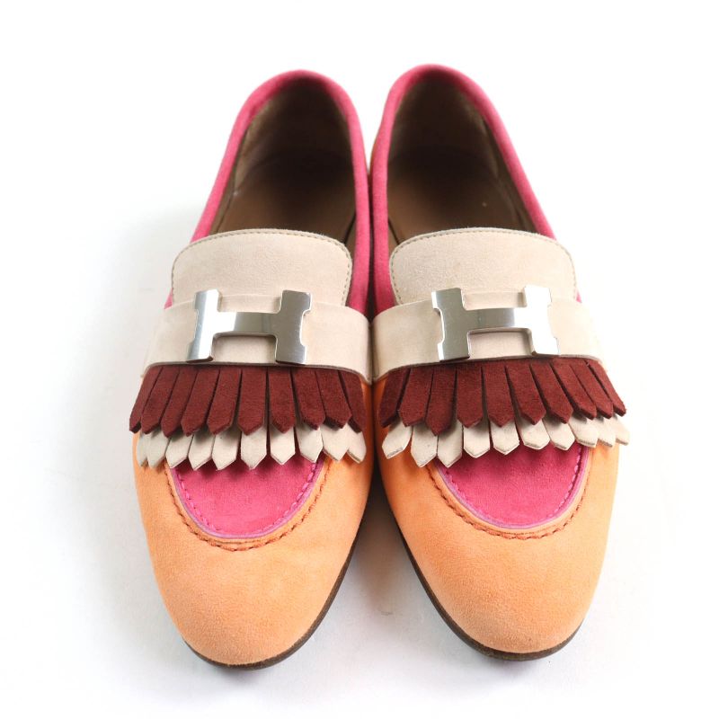 Hermes 181071z Royale Hhardware Attached Tassel Almond Toe Suede Leather Loafer