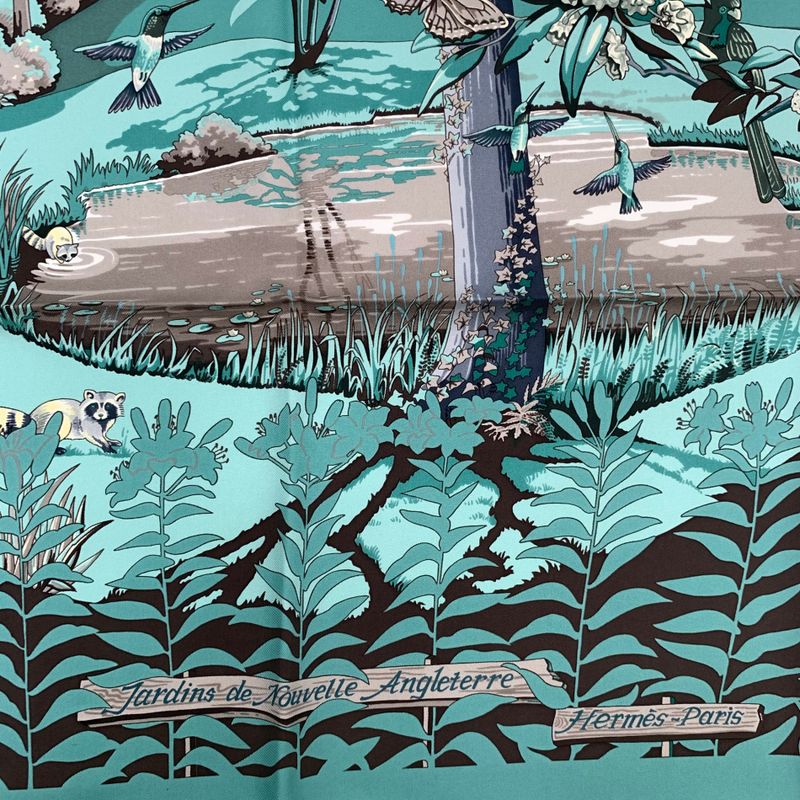 Hermes Rare Carre 90 New England Garden Green Scarf 100% Silk With Tags And Box