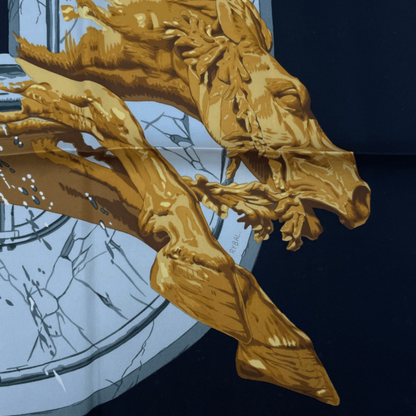 Hermes Scarf Silk Carre 90 Bartholdi Fountain Black And Gold