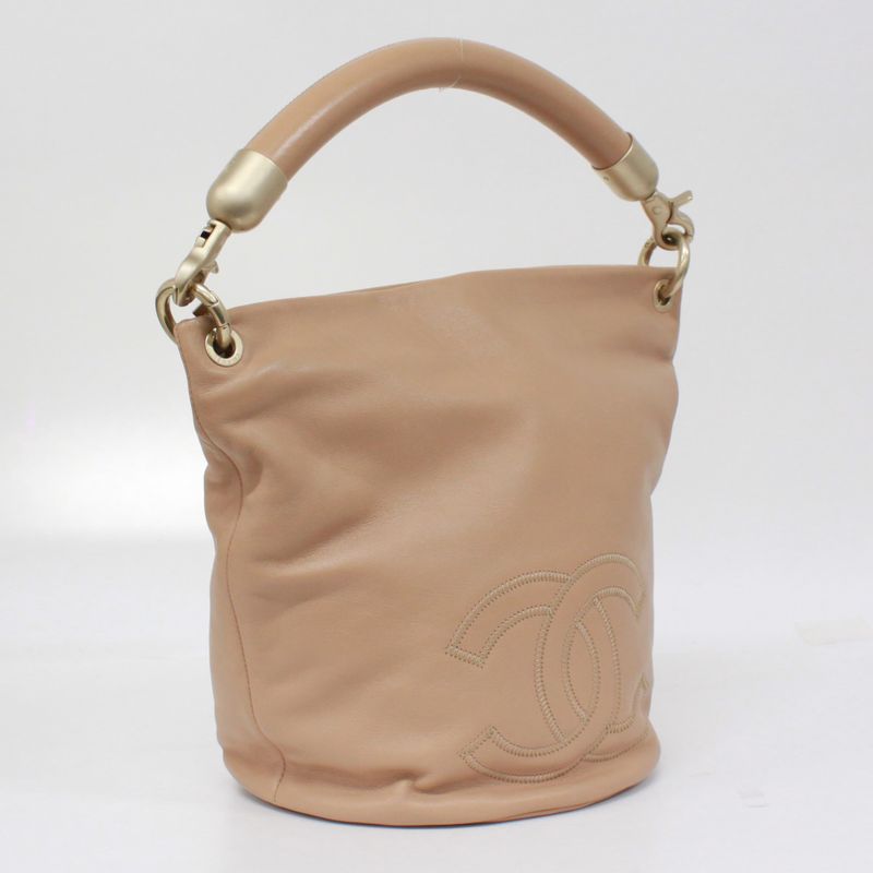Chanel Coco Mark One Shoulder Bag Calfskin Beige Handbag Gold