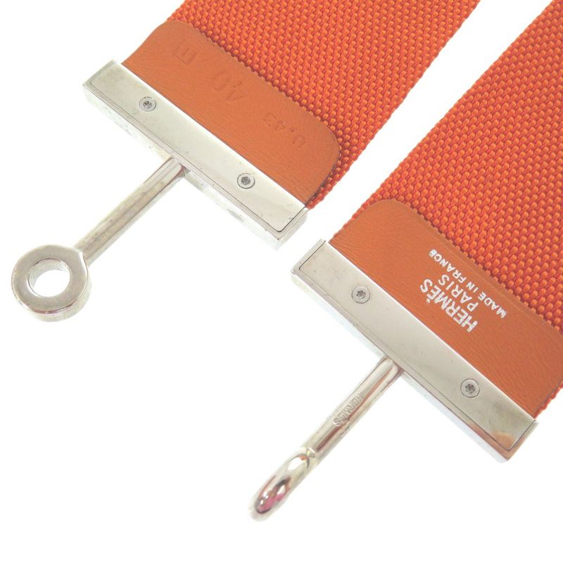 Hermes Hook Belt Waist Belt Nylon Metal Orange Engraved I 0566 Hermes