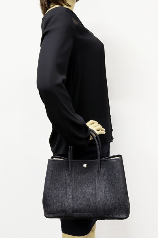 Hermes Tote Handbag Garden Party 30 TPM Negonda Black Silver Hardware