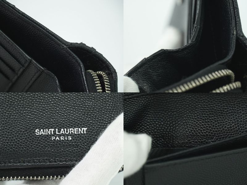 Authentic Saint Laurent YSL Logo Round Zipper Fold Wallet Compact Wallet