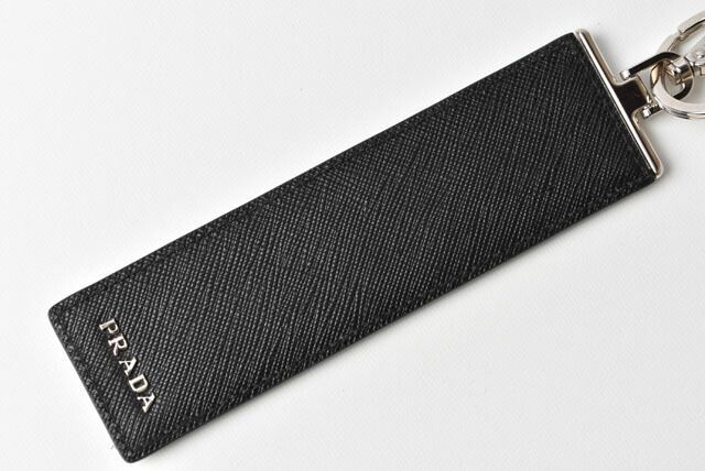 Prada Key Ring Key Holder Bag Charm Prada Logo Patchwork Caracter NERO M Never