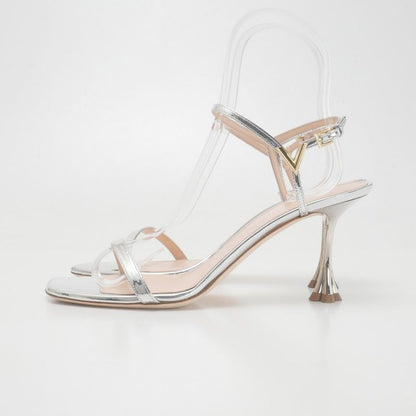 2023Louis Vuitton Sandals Size 40 LV Volt Flower Heel Ankle Strap Silver