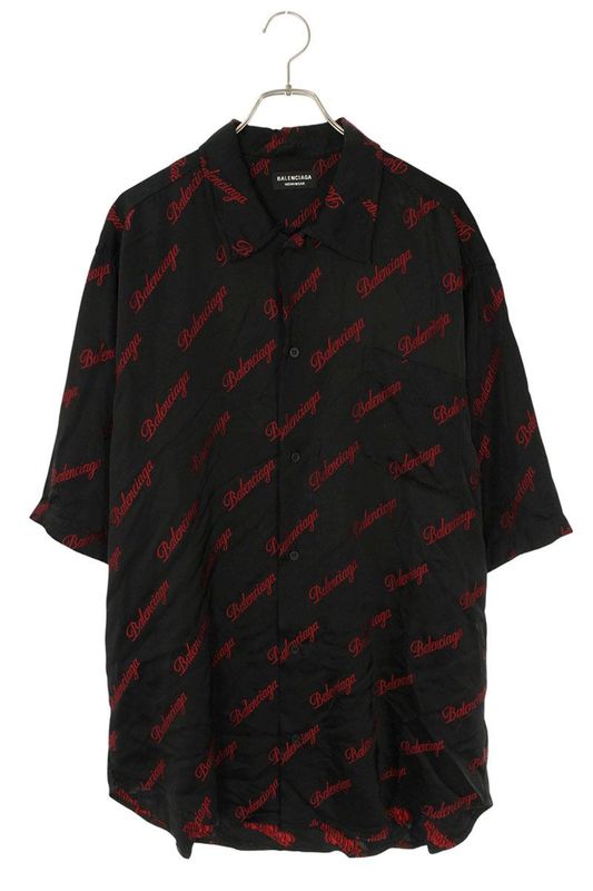 Balenciaga 658841 Tkd52 Rayon Short Sleeve Shirt With Logo Pattern Men's 36
