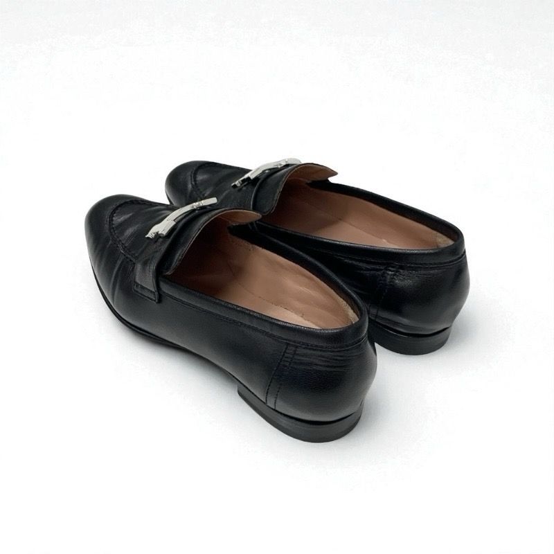 Hermes Paris Loafer Leather Shoes Leather Black Silver Hhardware Moccasin Flat