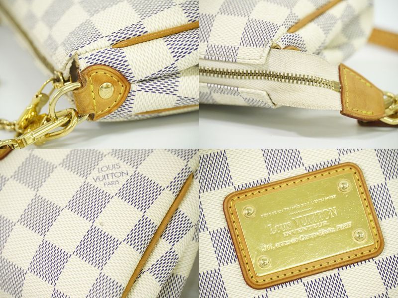 Authentic Louis Vuitton LV Eva Damier Azure 2WAY Shoulder Bag Handbag White