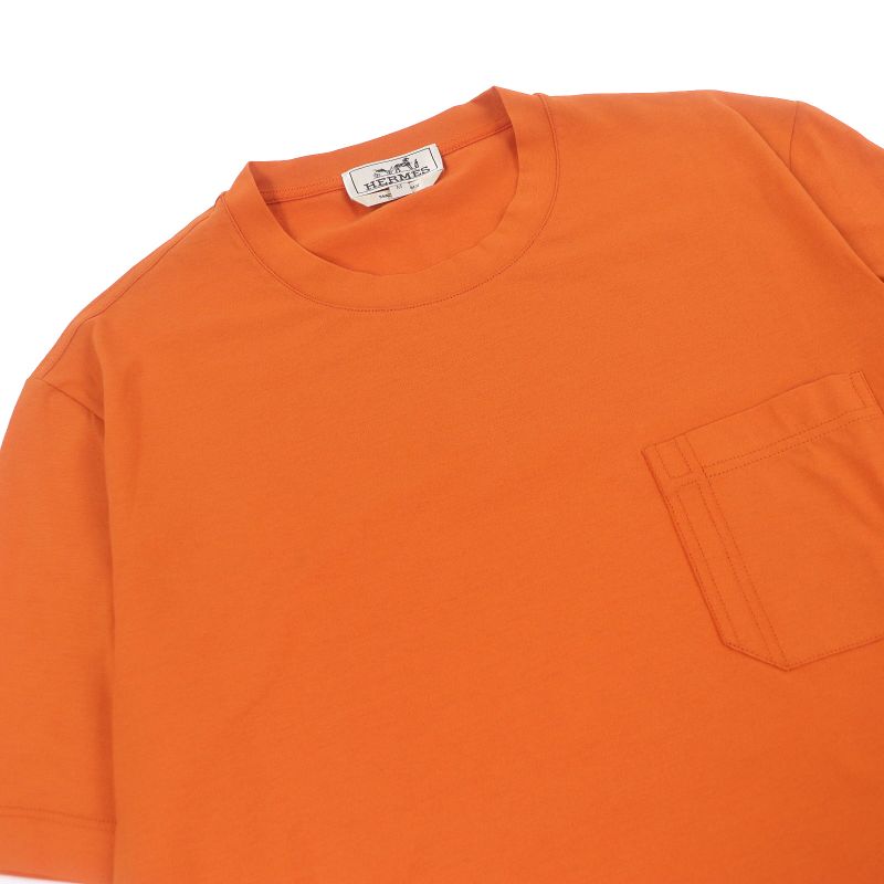 Hermes 100% Cotton H Logo Embroidery Crew Neck Short Sleeve Pocket T-shirt Cut