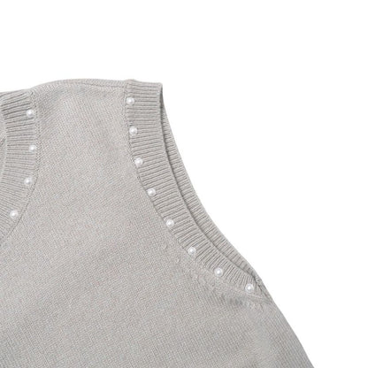 Chanel Dress Size 38 P53 Coco Mark Sleeveless Faux Pearl Cashmere Blend Knit