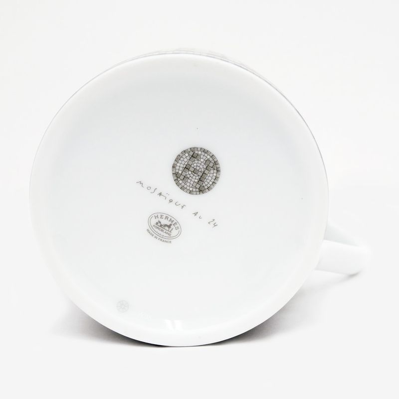 Hermes Mug Mosaic 24 Platinum Silver Color White Pottery Tableware
