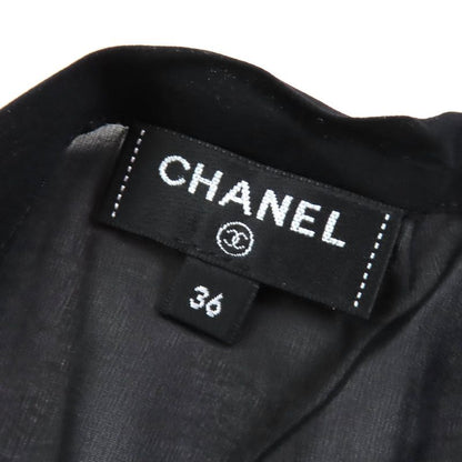 CHANEL P58857 Coco Mark Logo Ribbon Mesh Flared Skirt Black White 36 Made In
