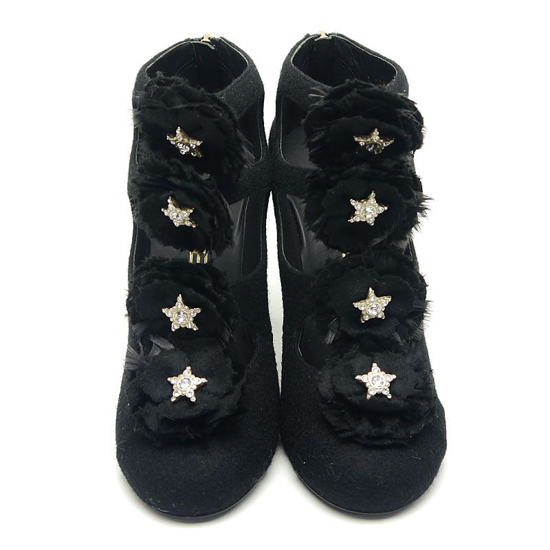 Unused｜chanel Open Short Boots Women's 36c(about 22cm (8.66in)) Black Rhinestone