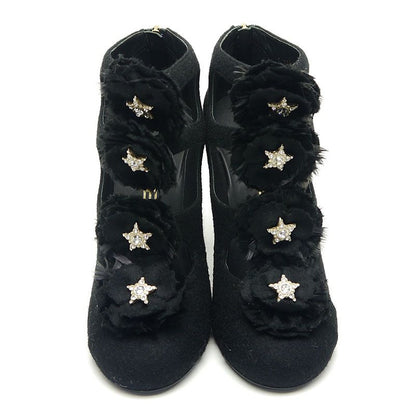 Unused｜chanel Open Short Boots Women's 36c(about 22cm (8.66in)) Black Rhinestone