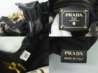 Authentic Prada Python Pattern 2WAY Shoulder Bag Handbag Pochette Nylon Black