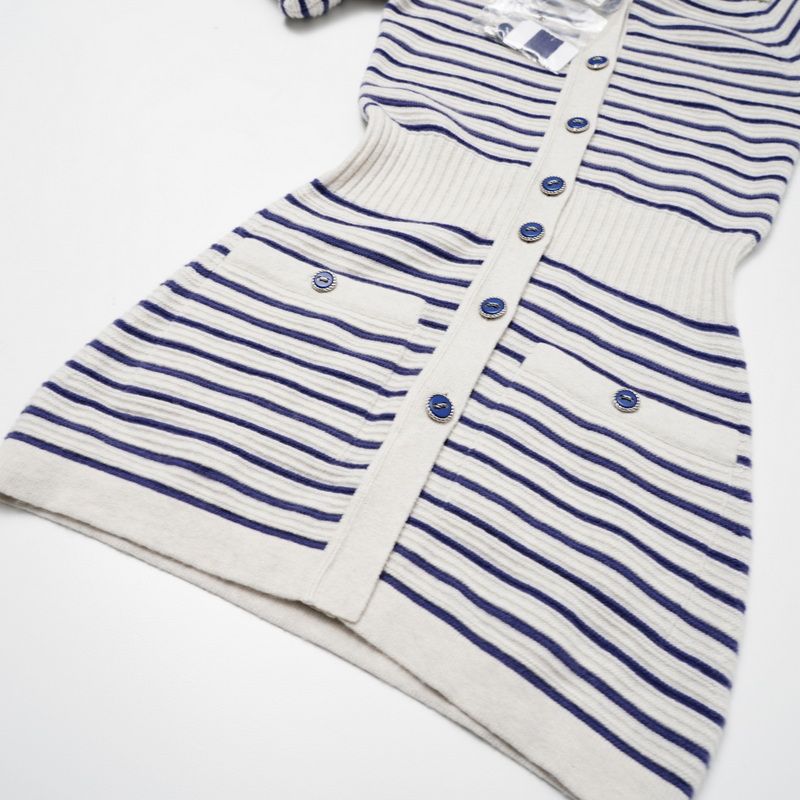 Chanel Dress Size 34 P51 Cashmere Striped Short Sleeved Knit Dress