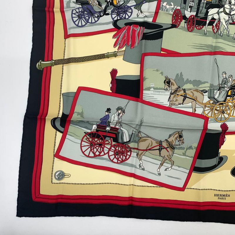 Hermes Carre 90 Rare Item Hugo Grygkar Design Attelages Mail Coach Black And