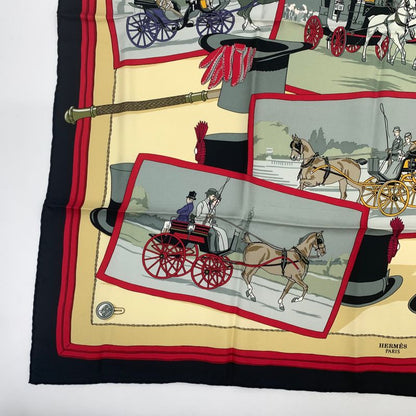 Hermes Carre 90 Rare Item Hugo Grygkar Design Attelages Mail Coach Black And