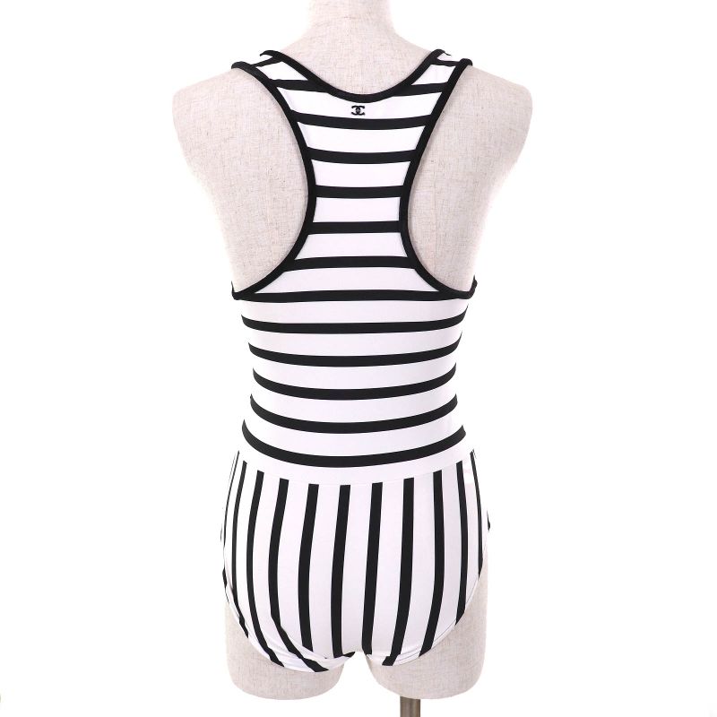 CHANEL 22C P71948 Coco Mark Strap Pattern Swimwear Swimsuit Dress White Black