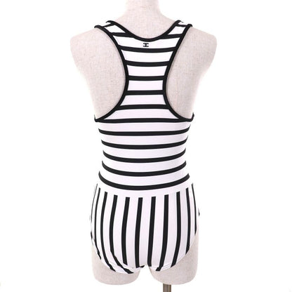 CHANEL 22C P71948 Coco Mark Strap Pattern Swimwear Swimsuit Dress White Black