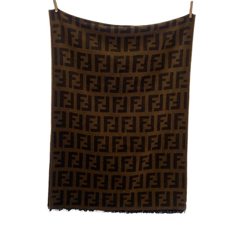 Fendi Zucca Brown Wool Scarf Women 505326