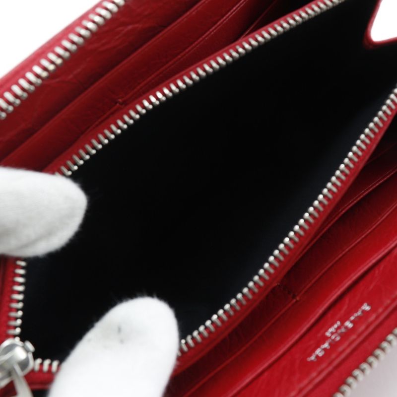 Balenciaga Round Zipper 541996 Calf Red Ladies Long Wallet